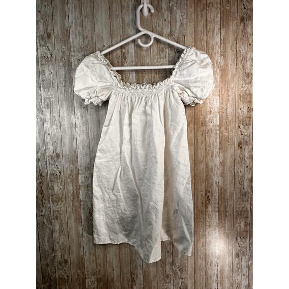 knee length dresses for ladies Lila Linen Blend Ruffled Neckline Off Shoulder Dress White / Small main image 0